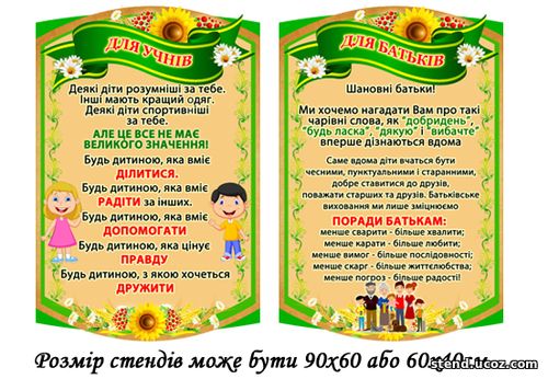 Стенд інформація для батьків та учнів